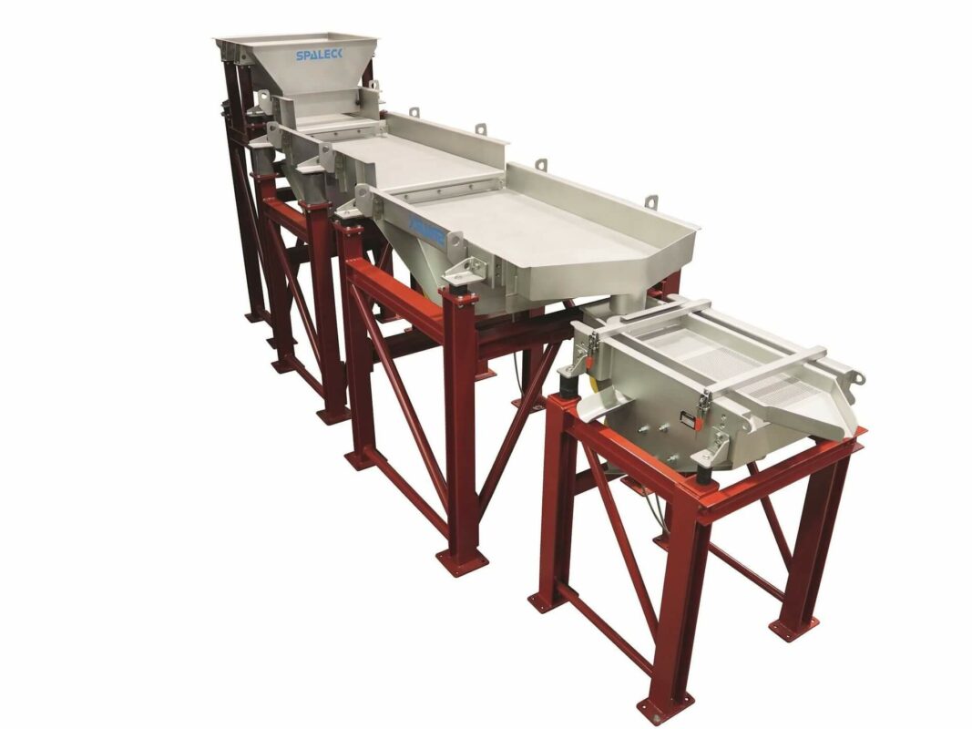 Gesamtanlage mit Vibrorinne und Siebmaschine in der Petfood-Produktion