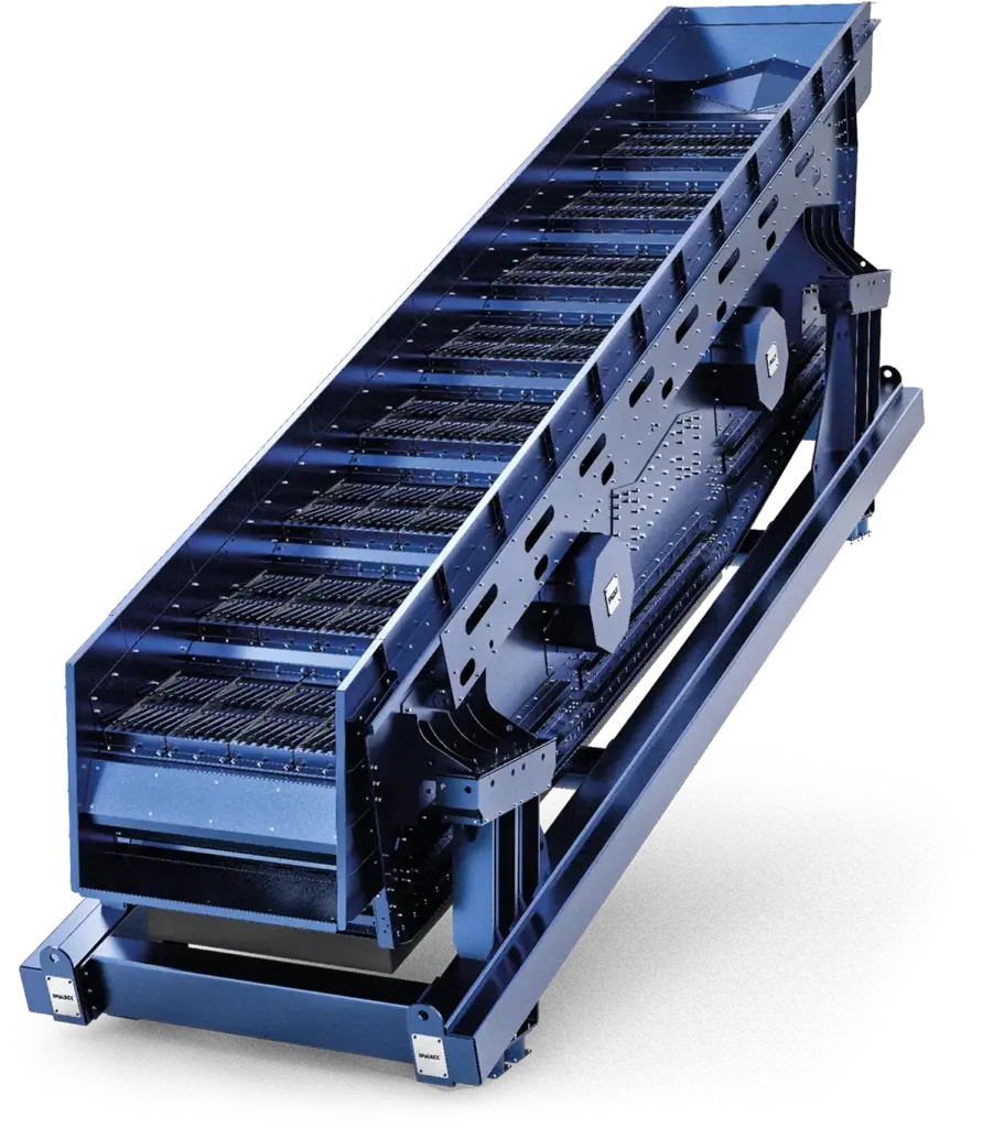 Industriële zeefmachine, mogelijk MODUL4 DARK RZ, in de kleur blauw.