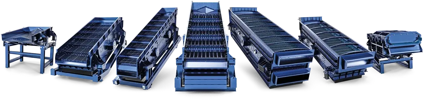 Verschillende blauwe zeefmachines in een reeks, geschikt voor MODUL6 RZ.