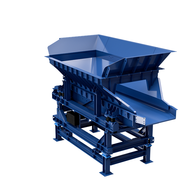 Blauwe industriële zeefmachine MODUL4 DARK RZ in 3D-weergave.