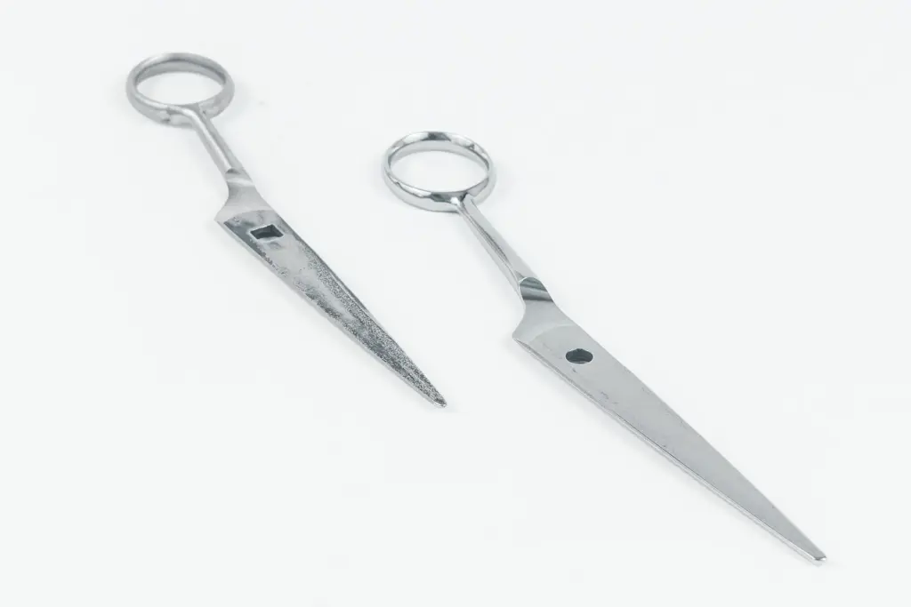 Twee gepolijste metalen gereedschappen met een ringgreep op een witte achtergrond.