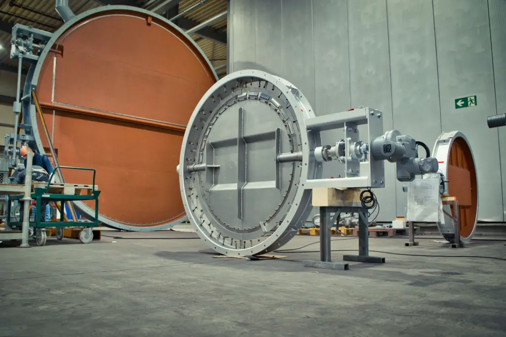 Industriële machineonderdelen in een fabriekshal van de SPALECK-groep.