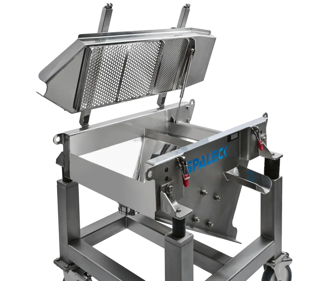 Zeefmachine voor controlezeven bij de productie van granulaten – hier in het ComfortLINE-ontwerp voor optimale reiniging en bediening
