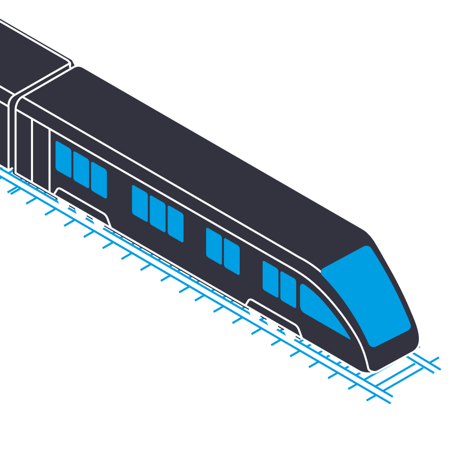 Een afbeelding van een trein als symbool voor de sectoren spoorwegtechniek en e-mobiliteit, waarvoor SPALECK als loonfabrikant werkzaam is