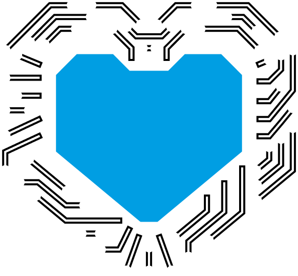 Een pictogram van een hart omgeven door een halfgeleiderchip, als symbool voor veeleisende sectoren, zoals de medische technologie en de halfgeleiderindustrie, voor de loonfabrikant SPALECK
