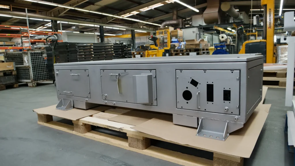 Oplaadcomponent voor grote elektrische voertuigen bij loonfabrikant SPALECK.